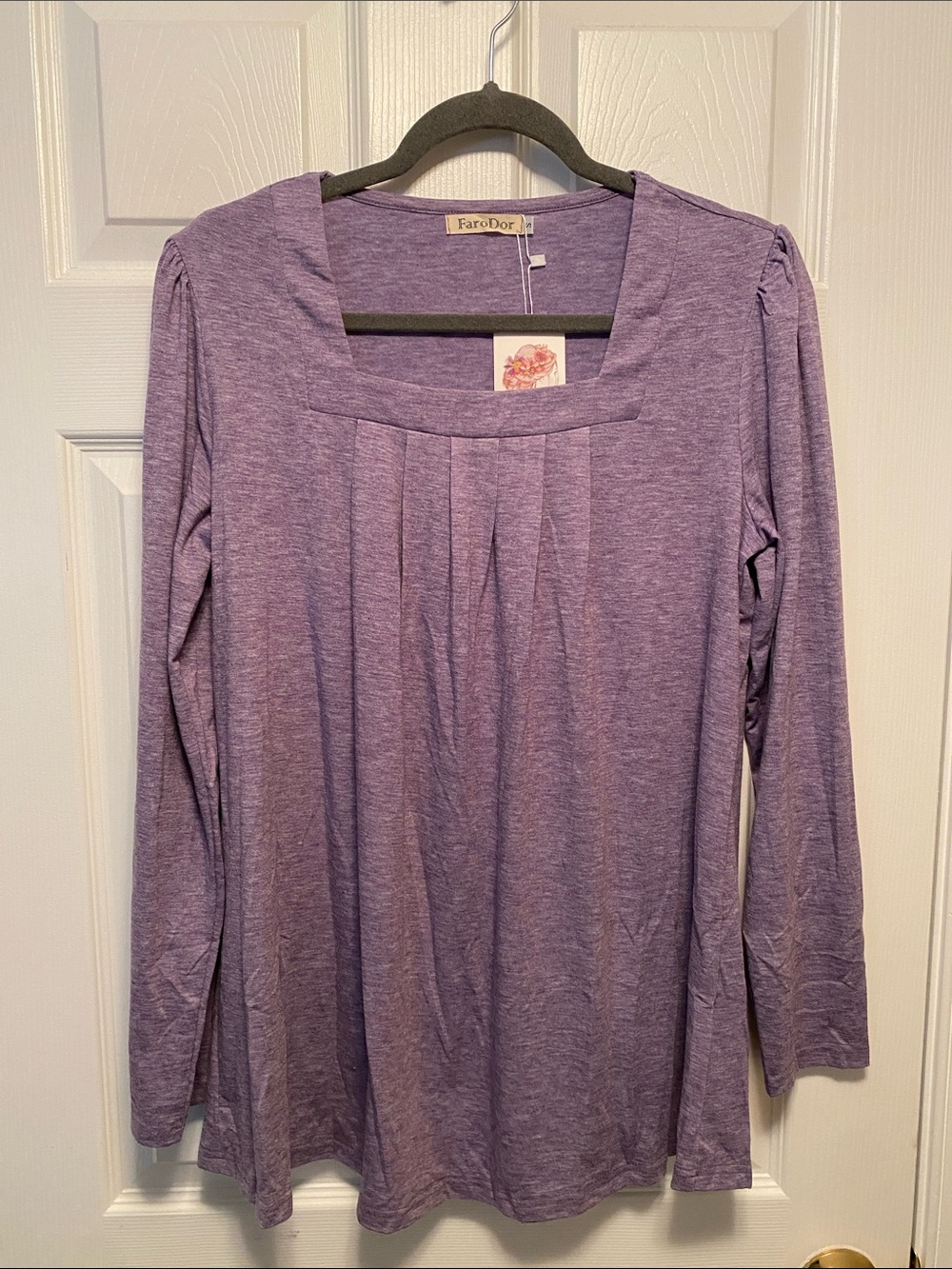 FaroDor Heather Purple Square-Neck Long Sleeve Top…size S